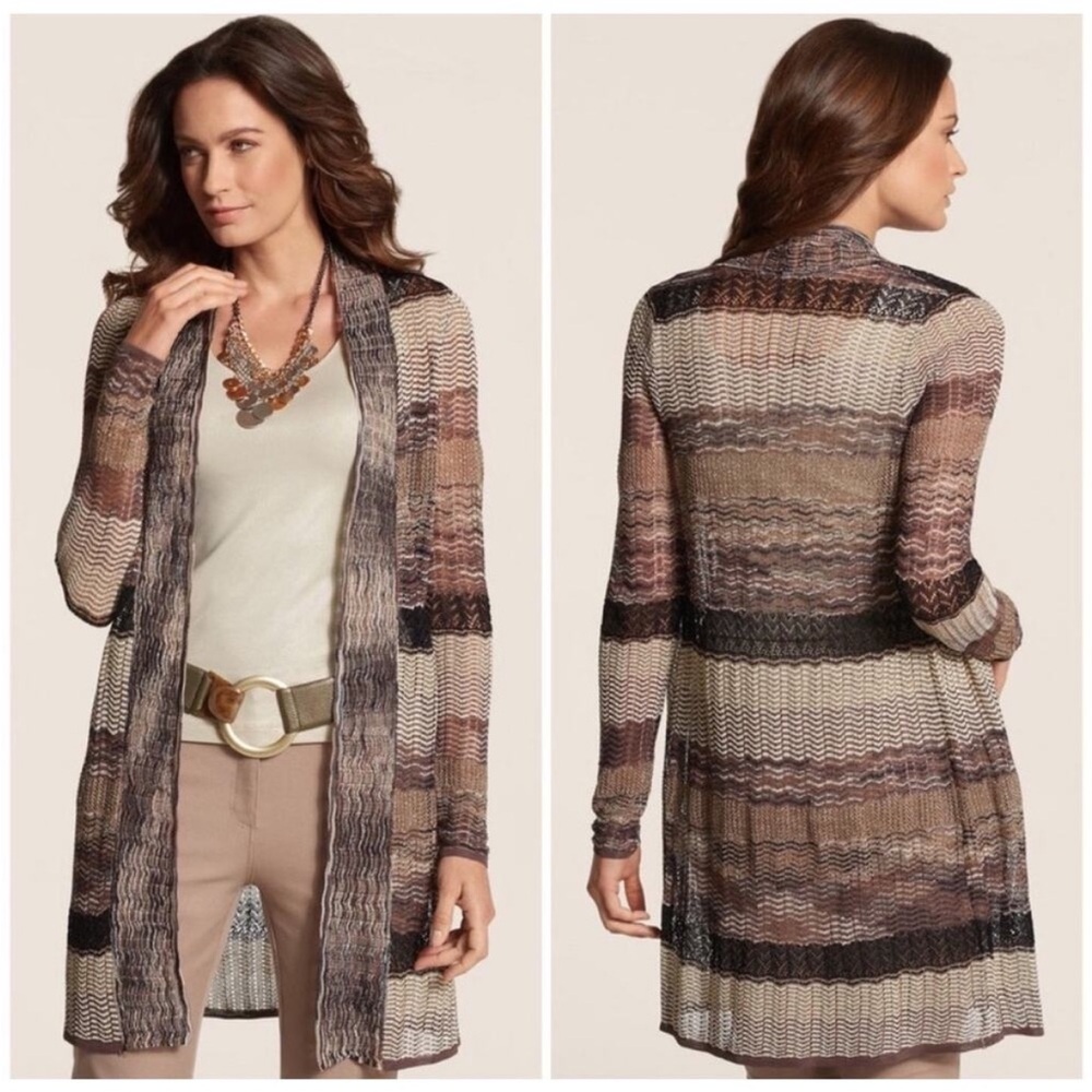 Chico's Space Dye Danika Long Cardigan Sweater Size Large Neutral NEW